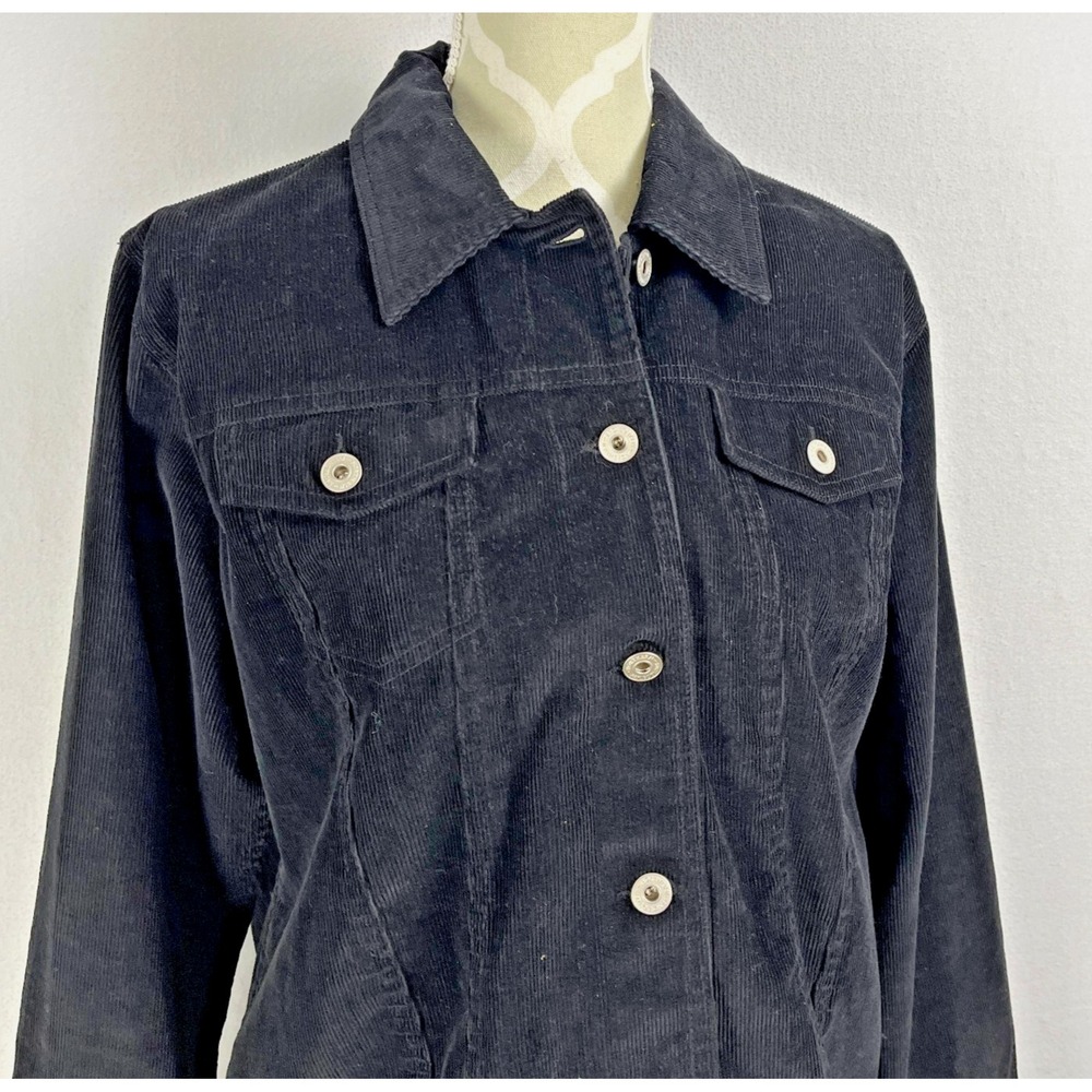 Vintage Black Corduroy Trucker Jacket Womens Size L Cotton Button - Picture 5 of 8